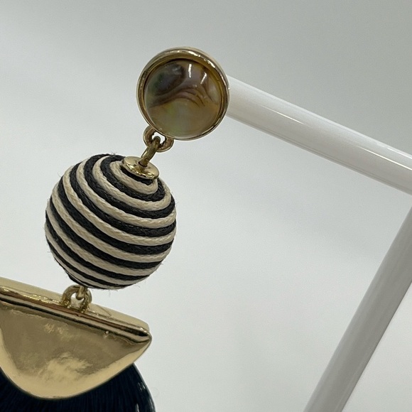 Baublebar Blue/White Ball with Blue Fringe Nautical Mamba Statement Earrings 3” - Picture 5 of 13